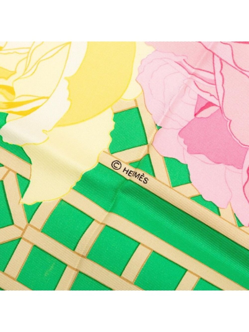 Hermes Carre 90 Roseraie Rose Garden Scarf Green Multicolor Silk - Picture 9 of 10